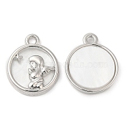 Alloy Pendants, with Glass, Cadmium Free & Lead Free, Flat Round with Fairy Charms, Platinum, 17x14x3mm, Hole: 1.4mm(PALLOY-A003-11P)