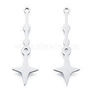 201 Stainless Steel Pendants, Star Charm, Stainless Steel Color, 36x11x1mm, Hole: 1.5mm(STAS-N090-LA951-1)