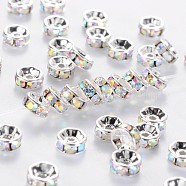 Rhinestone Spacer Beads, Copper, Grade A, AB Color, Silver Color Plated, Clear AB, 6mm(RB-B001-2)