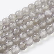 Natural Grey Agate Beads Strands, Faceted Round, 6mm, Hole: 1mm, about 31pcs/strand, 7.3 inch(X-G-G067-6mm-1)