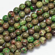 Dyed Natural Ocean Agate/Ocean Jasper Round Beads Strands, Olive Drab, 10mm, Hole: 1mm, about 40pcs/strand, 15.7 inch(G-E331-30B)