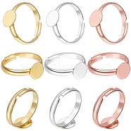 60Pcs 3 Colors Adjustable Brass Finger Rings Components, Pad Ring Base Settings, Flat Round, Mixed Color, Tray: 8mm, Inner Diameter: 17~20.3mm, 20pcs/color(KK-BBC0005-39)