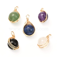 Natural & Synthetic Gemstone Pendants, Eco-Friendly Copper Wire, Real 18K Gold Plated, Round, 24x15x12mm, Hole: 3.2mm(PALLOY-JF00996)