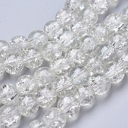 Spray Painted Crackle Glass Beads Strands, Round, Clear, 8mm, Hole: 1.3~1.6mm, about 100pcs/strand, 31.4 inch(CCG-Q001-8mm-01)