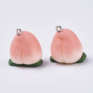 Handmade Polymer Clay Pendants, with Platinum Plated Iron Loops, Peach, Pink, 22~23x19~20x16~17mm, Hole: 2mm(CLAY-Q245-18)