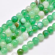 Natural Striped Agate/Banded Agate Bead Strands, Dyed & Heated, Round, Grade A, Spring Green, 6mm, Hole: 1mm, about 63pcs/strand, 14.7 inch(375mm)(G-G962-6mm-02)
