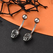 Snake Head 316 Surgical Stainless Steel Cubic Zirconia Belly Button Rings, Piercing Navel Rings, Curved Barbell Body Jewelry for Women, Antique Silver, Black, 25.5x7mm(EJEW-G416-16AS-02)