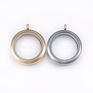 304 Stainless Steel Magnetic Floating Locket Pendants, with Glass, Flat Round, Clear, Mixed Color, 37x30x6.5mm, Hole: 4.5mm, Inner Diameter: 23mm(STAS-O103-35)