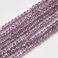 Electroplate Glass Beads Strands, AB Color Plated, Faceted, Rondelle, Medium Purple, 3x2mm, Hole: 1mm, about 113~115pcs/strand, 32~33cm(EGLA-D020-3x2mm-81)