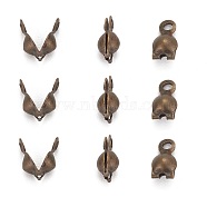 Iron Bead Tips, Calotte Ends, Clamshell Knot Cover, Nickel Free, Antique Bronze, Size: about 7.5mm long, 4mm wide, 3mm inner diameter, hole: 1mm(E248Y-NFAB)