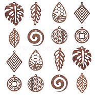 16Pcs 8 Styles Natural Wood Pendants, Undyed, Hollow Geometric Charms, Mixed Shapes, Coconut Brown, 25~34x16~25x2.5mm, Hole: 1.6mm, 2pcs/style(WOOD-CJ0001-71)