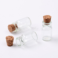 Glass Bottles, with Cork Stopper, Bead Containers, Wishing Bottle, Clear, 18x10mm, Wooden Plug: 8.3x10mm, Capacity: 1.5ml(0.05 fl. oz), Bottleneck: 7mm in diameter(X-AJEW-H004-6)