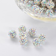 Pave Disco Ball Beads, Polymer Clay Rhinestone Beads, Grade A, Round, Crystal AB, PP12(1.8~1.9mm), 8mm, Hole: 1mm(RB-H258-8MM-101)