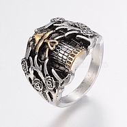 304 Stainless Steel Finger Rings, Skull with Flower, Antique Silver & Antique Golden, Size 8, 18mm(RJEW-G091-10-18mm)