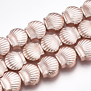Electroplate Non-magnetic Synthetic Hematite Beads Strands, Scallop Shell Shape, Rose Gold Plated, 8x9x4mm, Hole: 1mm, about 50pcs/strand, 15.9 inch(G-T061-181RG)