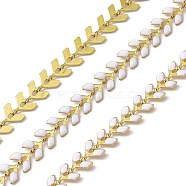 Vacuum Plating 304 Stainless Steel Cobs Chains, with Enamel, Soldered, with Spool, Golden, White, 7x6x1mm(CHS-C004-01A-G)