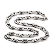 201 Stainless Steel Byzantine Chain Necklace, with 304 Stainless Steel Clasps, Stainless Steel Color, 23.62 inch(60cm)(NJEW-F222-17P)