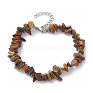 Natural Tiger Eye Chips Beaded Bracelet, with 304 Stainless Steel Clasps, 7-1/8 inch(18cm)(BJEW-JB09686-03)