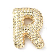 Rack Plating Brass Micro Pave Cubic Zirconia Pendants, Real 18K Gold Plated, Lead Free & Cadmium Free, Letter, Letter R, 23.5x17.5x5.5mm, Hole: 4x2.5mm(KK-Q790-01R-G)