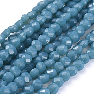 Glass Beads Strands, Faceted, Flat Round, Steel Blue, 6x4mm, Hole: 1.2mm, about 98pcs/Strand, 22 inch(53.5cm)(EGLA-J149-B05)
