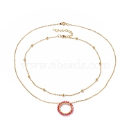 Ring Electroplate Glass Beads Necklaces Sets, with Brass Cable Chains, Linking Rings and Lobster Claw Clasps, Red, 14 inch(36cm), 18.9 inch(48cm), 2pcs/set(NJEW-JN02626-05)