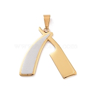 Ion Plating(IP) 304 Stainless Steel Manual Polishing Pendants, Knife, Golden & Stainless Steel Color, 36x40x3mm, Hole: 4.5x8mm(STAS-G269-07G)