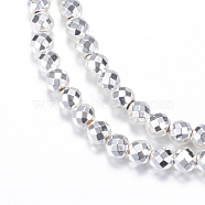 Electroplate Non-magnetic Synthetic Hematite Bead Strands, Round, Faceted, Silver Plated, 2mm, Hole: 1mm, about 200pcs/strand, 15.7 inch(X-G-Q465-12S)