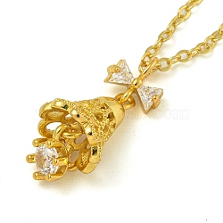 Brass Clear Cubic Zirconia Christmas Bell with Bowknot Pendant Necklaces, Cable Chain Necklaces for Women, Golden, 16.14 inch(41cm)(NJEW-G148-01G)