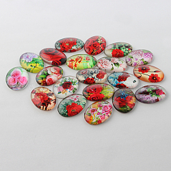 Multi-Color Flower Theme Ornaments Glass Oval Flatback Cabochons, Mixed Color, 18x13x4mm(X-GGLA-A003-13x18-NN)