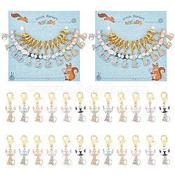 Cat Stitch Markers, Alloy Enamel Crochet Lobster Clasp Charms, Locking Stitch Marker with Wine Glass Charm Ring, Mixed Color, 3.8cm, 7 colors, 2pcs/color, 12pcs/set(HJEW-AB00242)