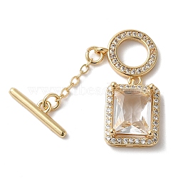 Brass Micro Pave Clear Cubic Zirconia Toggle Clasps, Rectangle, Real 18K Gold Plated, Bar: 15.5mm; Rectangle: 25mm(KK-N254-87G)