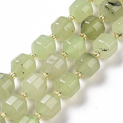Natural Prehnite Beads Strands, with Seed Beads, Faceted Bicone Barrel Drum, 9~10mm, Hole: 1.2mm, about 29~32pcs/strand, 14.45~14.84 inch(36.7~37.7cm)(G-G990-F09)