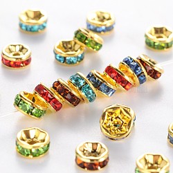 Brass Grade A Rhinestone Spacer Beads, Golden Plated, Rondelle, Nickel Free, Mixed Color, 5x2.5mm, Hole: 1mm(RSB035NFG)