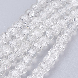 Spray Painted Crackle Glass Beads Strands, Round, Clear, 6mm, Hole: 1.3~1.6mm, about 133pcs/strand, 31.4 inch(CCG-Q001-6mm-01)
