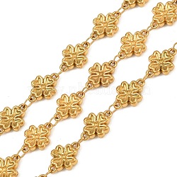 5M 304 Stainless Steel Four Leaf Clover Link Chains, Soldered, with Spool, Ion Plating(IP), Long-Lasting Plated, Real 18K Gold Plated, 11x8x2.5mm, about 16.40 Feet(5m)/Roll(SA-CBA7953-06G)