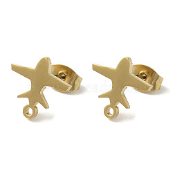 Ion Plating(IP) 304 Stainless Steel Stud Earring Findings, Airplane, Golden, 10.5x11.5mm, Hole: 1.2mm, Pin: 0.7x11mm(STAS-I206-75G)