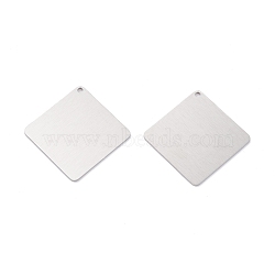 Non-Tarnish 304 Stainless Steel Pendants, Stamping Blank Tag, Laser Cut, Double Side Drawbench Effect, Rhombus, Stainless Steel Color, 36x36x1mm, Hole: 1.8mm(STAS-O133-08C-P)