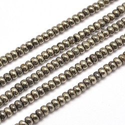 Rondelle Natural Pyrite Beads Strands, 4x3mm, Hole: 1mm, about 200pcs/strand, 15.7 inch(G-I126-12-4x3mm)