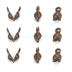 Iron Bead Tips, Calotte Ends, Clamshell Knot Cover, Nickel Free, Antique Bronze, Size: about 7.5mm long, 4mm wide, 3mm inner diameter, hole: 1mm(E248Y-NFAB)
