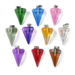 Spray Painted Glass Pendants, with Platinum Iron Loop, Cone, Mixed Color, 26.5x15.5x13.5mm, Hole: 7.5mm(X-GLAA-Z007-03)