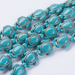 Synthetic Turquoise Beads Strands, Turtle, Dyed & Heated, Dark Turquoise, 18.5x15x8mm, Hole: 1.5mm, about 22pcs/strand, about 15 inch(G-E456-35A-15x18mm)