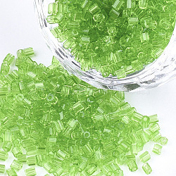 Grade A Glass Seed Beads, Hexagon(Two Cut), Transparent Colours, Lime Green, 1.5~2.5x1.5~2mm, Hole: 0.8mm, about 2100pcs/bag, 450g/bag(SEED-S022-02L)