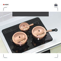 Mini Alloy Stovepots, Miniature Ornaments, Micro Landscape Dollhouse Accessories, Pretending Prop Decorations, Rose Gold, 29~41x12~14mm, 3pcs/set(BOTT-PW0002-139B)