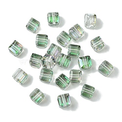 100Pcs Transparent Electroplate Glass Beads, Half Rainbow Plated, Faceted, Cube, Pale Green, 7x7x7mm, Hole: 1.6mm(GLAA-K064-08A-HR01)