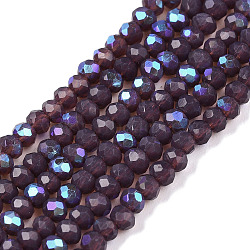 Electroplate Opaque Solid Color Glass Beads Strands, Half Rainbow Plated, Faceted, Rondelle, Medium Purple, 2.3~2.7x1.5mm, Hole: 0.4mm, about 150~155pcs/strand, 32~33cm(EGLA-A044-P1mm-L11)