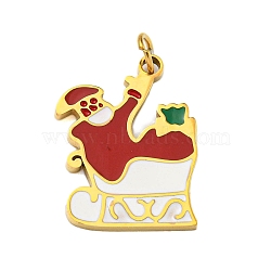 Christmas Theme Ion Plating(IP) 304 Stainless Steel Pendants, with Enamel and Jump Ring, Golden, Santa Claus, 17x12.5x1.5mm, Hole: 2.5mm(STAS-O005-01I-G)