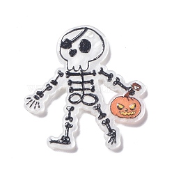 Halloween Style Printed Acrylic Pendants, Skull, 38x35x2.5mm, Hole: 2mm(OACR-O004-02C)