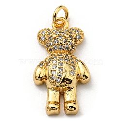 Brass with Cubic Zirconia Pendants, Long-Lasting Plated, Lead Free & Cadmium Free, Real 18K Gold Plated, Bear, Clear, 22.5x12.5x4.5mm, Hole: 3mm(KK-K341-30G-01)