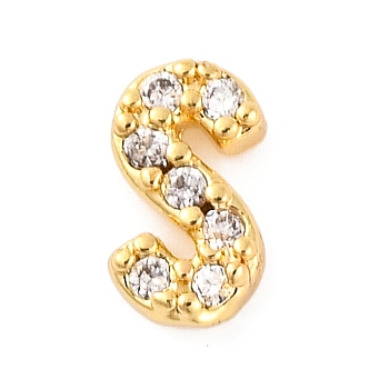 Rack Plating Brass Micro Pave Cubic Zirconia Cabochons, Cadmium Free & Lead Free, Long-Lasting Plated, Real 18K Gold Plated, Letter S, 6.5x4x2mm