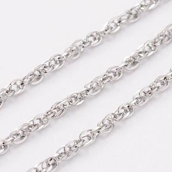 304 Stainless Steel Rope Chains, Soldered, with Spool, Stainless Steel Color, 2.5mm, about 32.8 Feet(10m)/roll